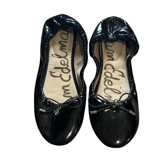 Sam Edelman Felicia Ballet Flats Black Patent Leather Girls Size 3 Slip On Bow - Picture 1 of 6